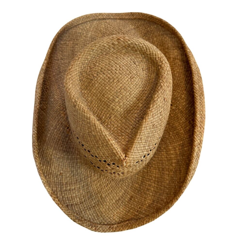 Shady Brady | Vintage Unisex Woven Raffia Straw Cowboy Hat L Western Beach Sun